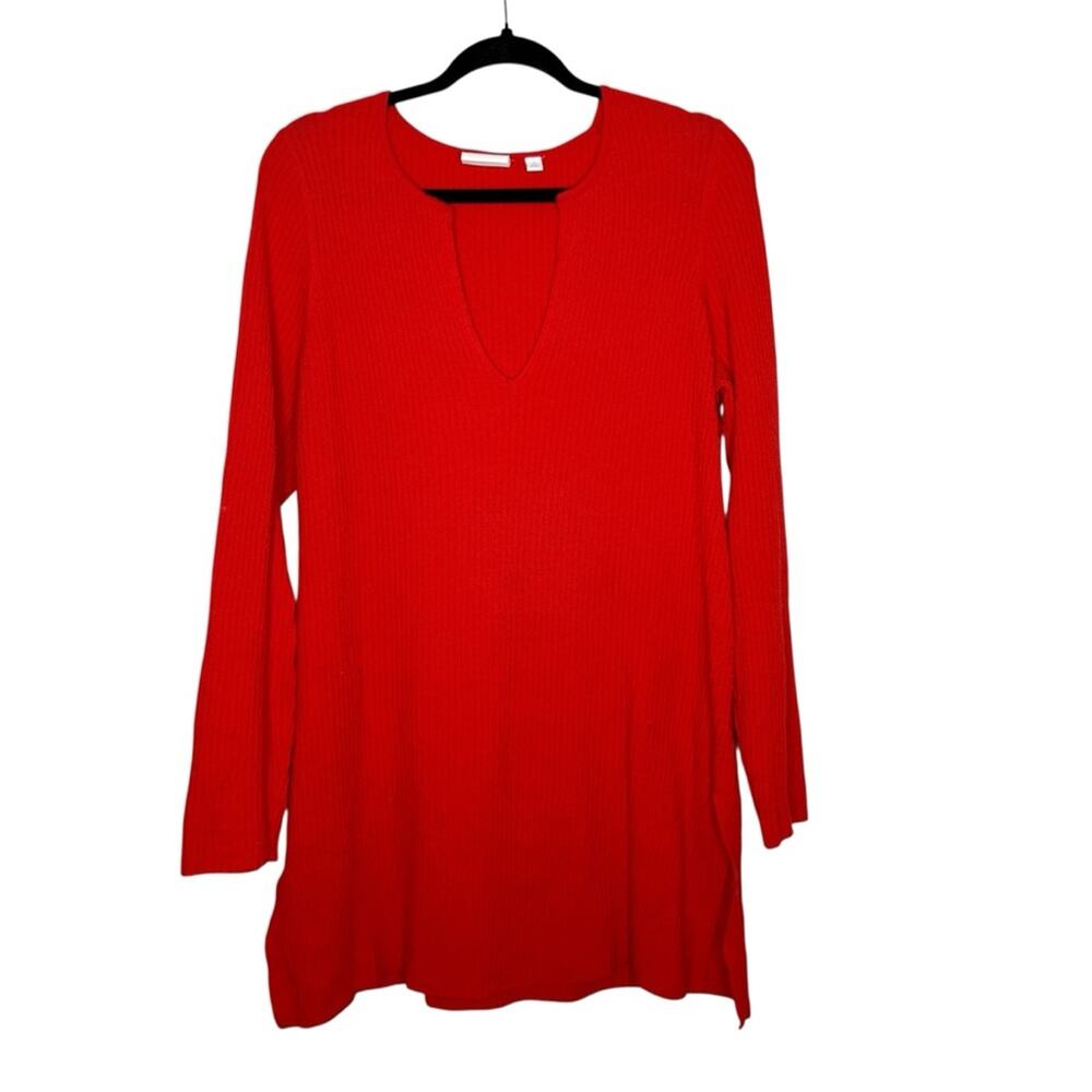 Ett:twa ANTHRO / Amrita red ribbed long sleeve wool blend tunic sweater / L